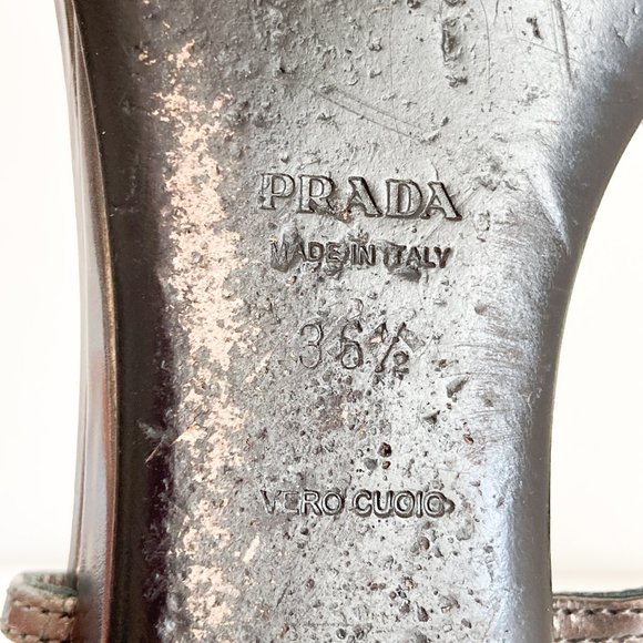 Prada Metallic Mini Wedge Closed Toe Strappy Sandals, Size 36.5 Womens - Picture 10 of 13